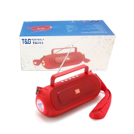 T&G PORTABLE BLUETOOTH SPEAKER TG-803 USB/FM/HANDSFREE/AUX/FLASHLIGHT RED